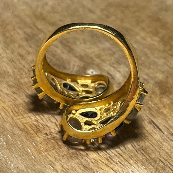 Gemstone Bypass Gold Vermeil Over Sterling Silver Ring - Picture 12 of 13